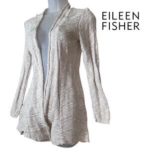 Eileen Fisher Linen Knit Cardigan Open Women's Petite Small Oatmeal Boho Natural